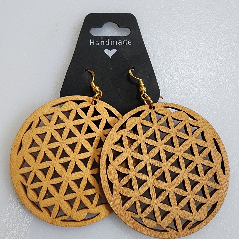 Handmade Wooden Earrings with Gold Accents